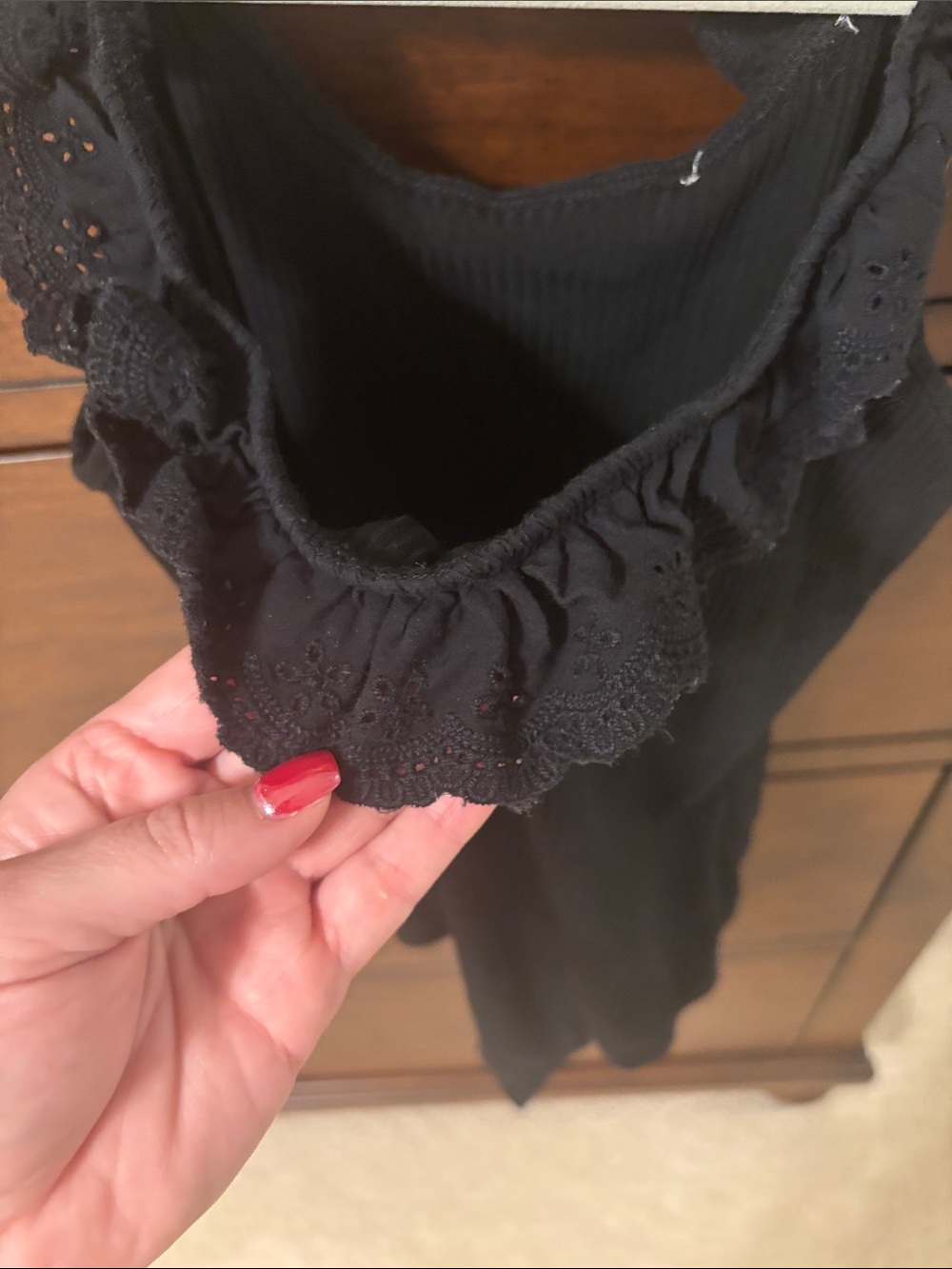 Elodie Black Ribbed Ruffle-Strap Bodysuit - Picture 2 of 5